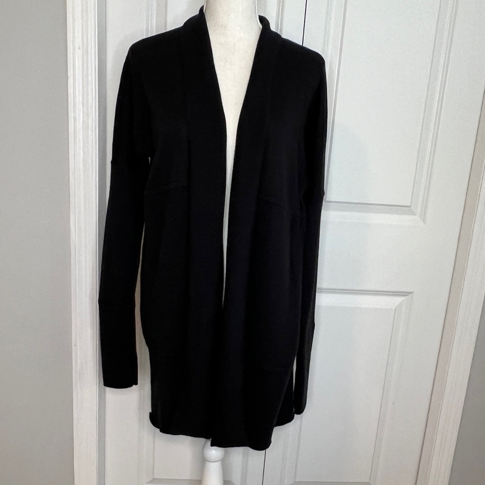 Lululemon Navy Blue Sit In Lotus Split Back Long Cardigan Sweater Merino Wool